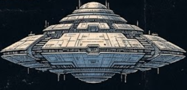 Blueprint illustration of an invading flying saucer